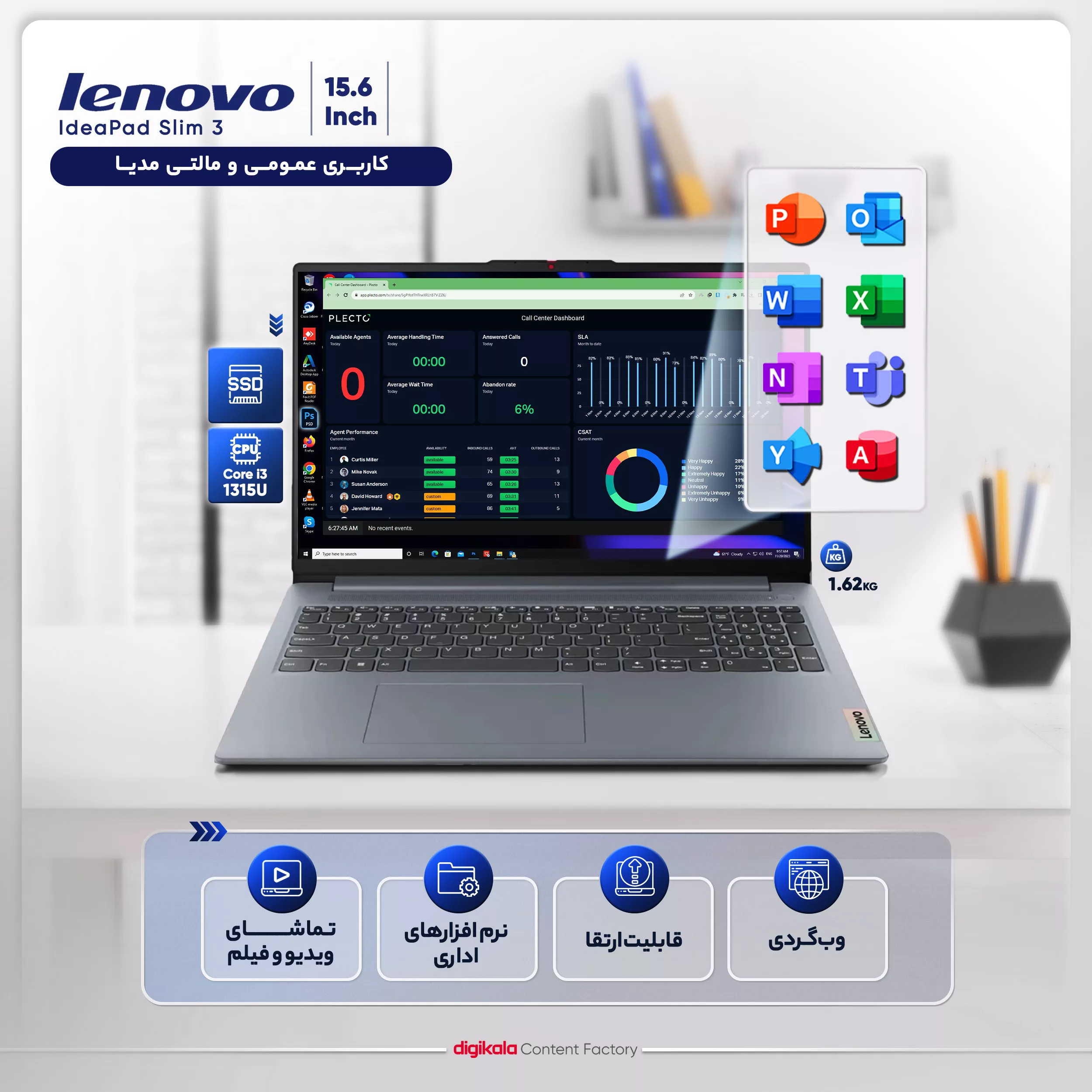 لپ تاپ 15.6 اینچی لنوو مدل IdeaPad Slim 3 15IRU8-i3 1315U-8GB LPDDR5-512GB SSD-TN - کاستوم شده