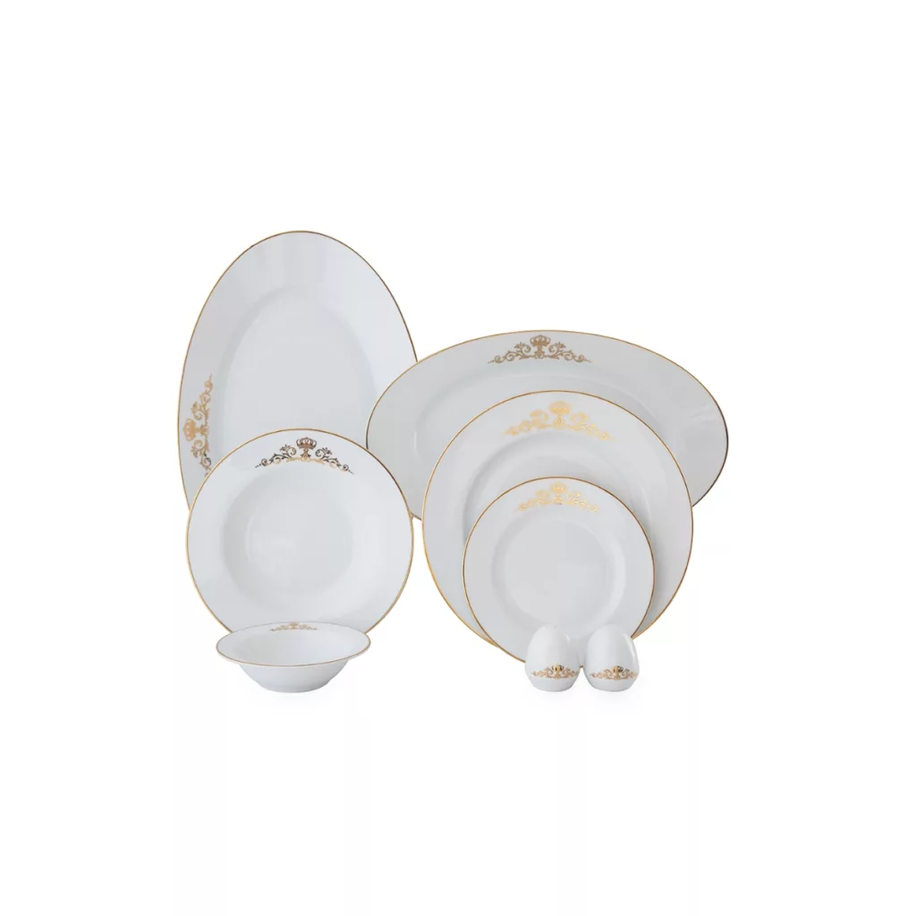 سرویس غذاخوری چینی زرین ایران 28 پارچه طرح کویین طلایی درجه عالی