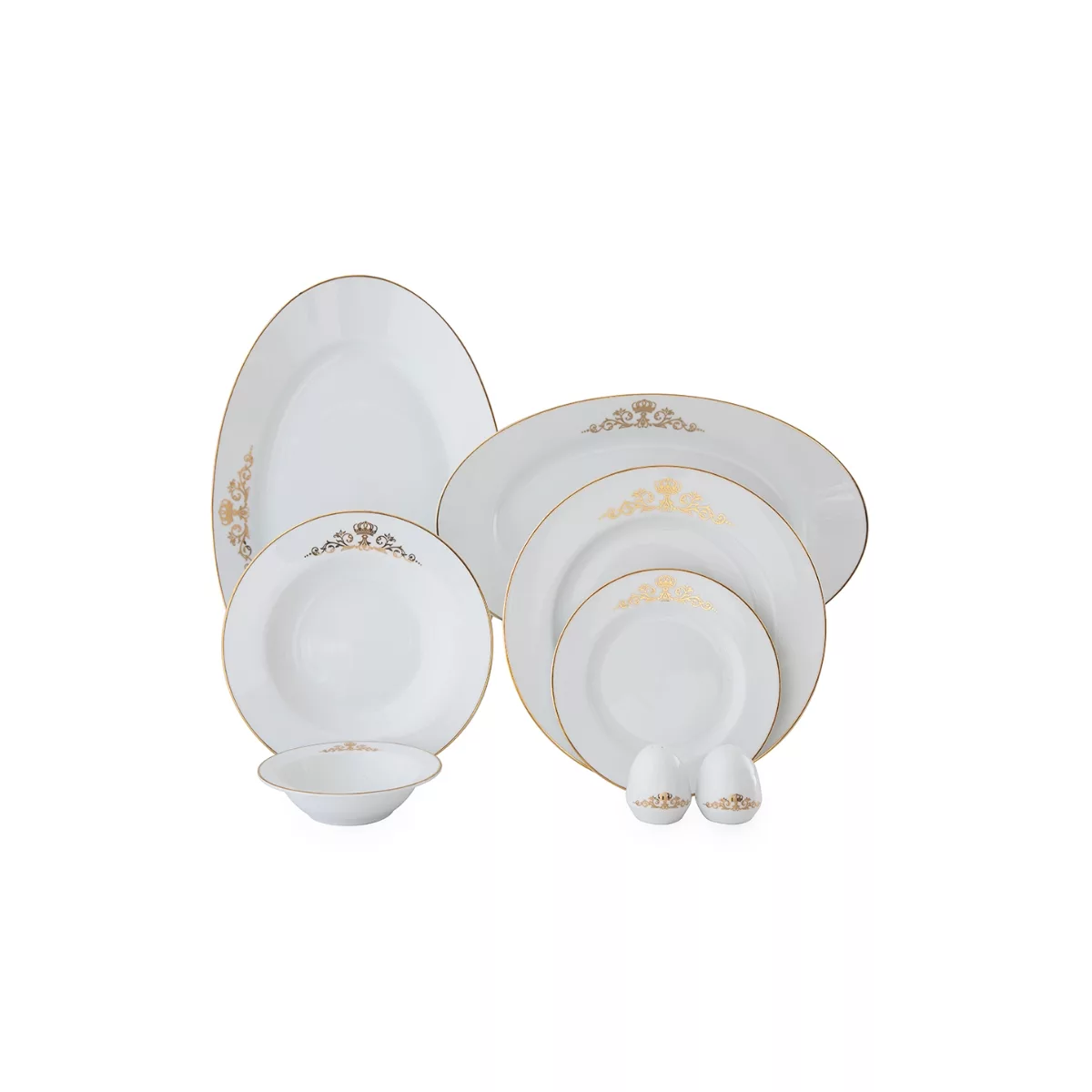 سرویس غذاخوری 28 پارچه چینی زرین ایران مدل ایتالیا اف کویین طلایی درجه یک