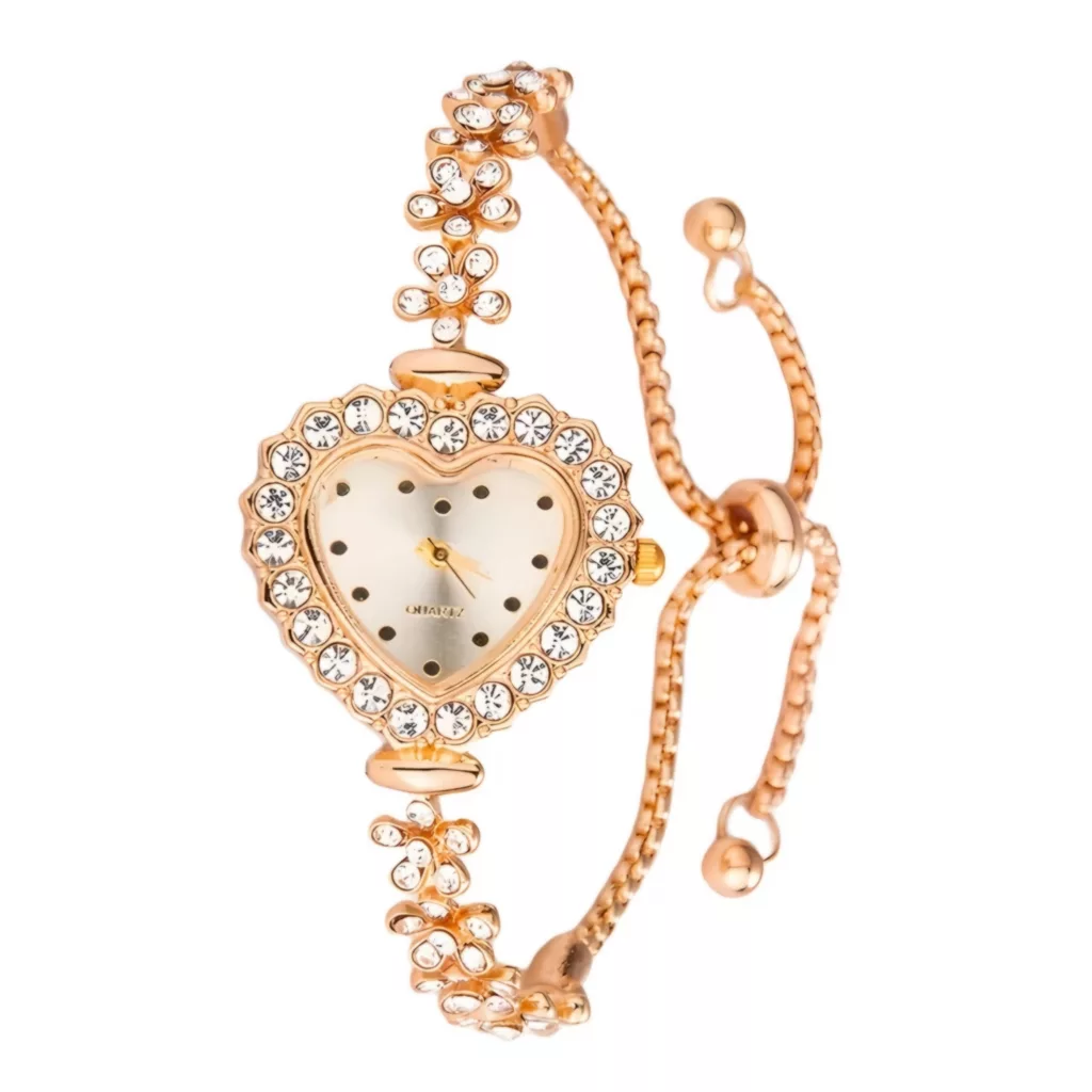 ساعت مچی عقربه ای زنانه مدل دستبندی نگین دار قفل کرواتی طرح قلب