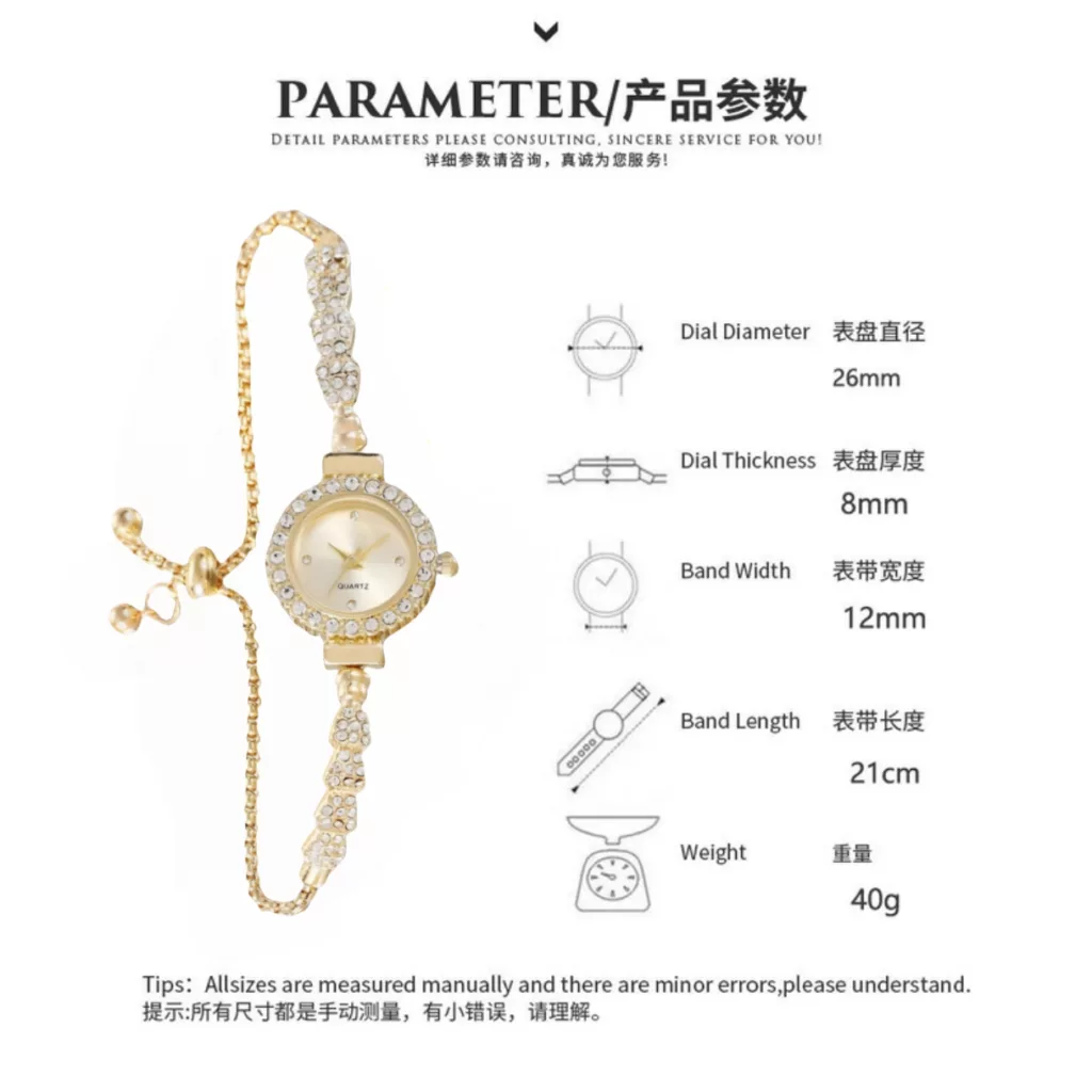 ساعت مچی عقربه ای زنانه مدل بند نگین دار دور نگین قفل کرواتی 3