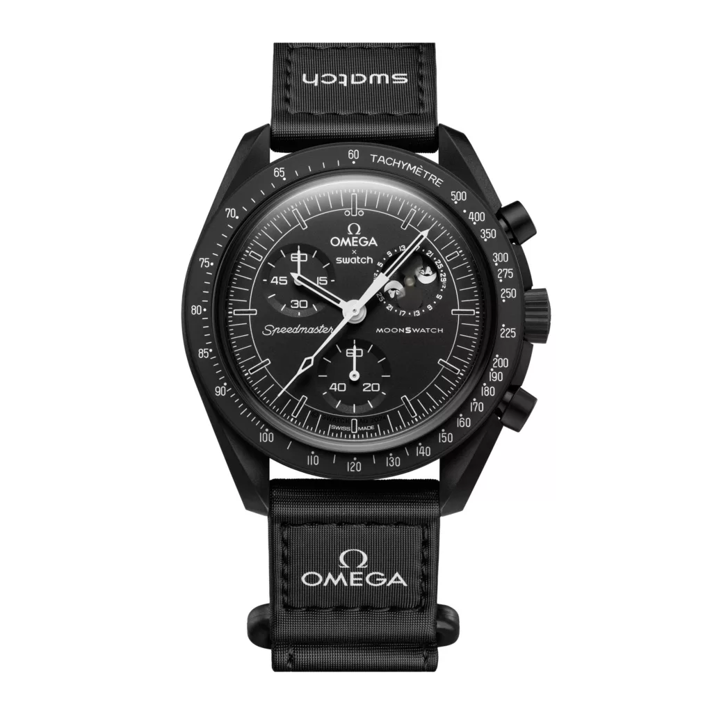 ساعت مچی عقربه‌ای کوارتز امگا سواچ مدل Mission to the Moon phase new Moon