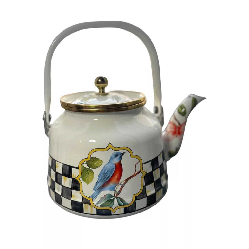 ست کتری و قوری مدل لعابی پرنده گنجایش گتری 2.5 لیتر گنجایش  قوری 1لیتر