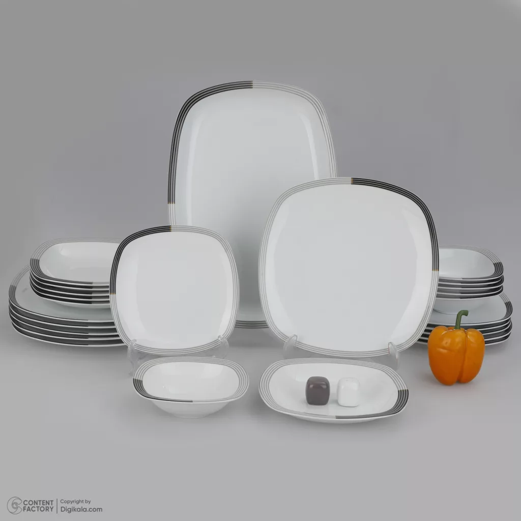 سرویس غذاخوری 27 پارچه 6 نفر چینی زرین ایران مدل وگاس اوریت سری کواترو درجه عالی