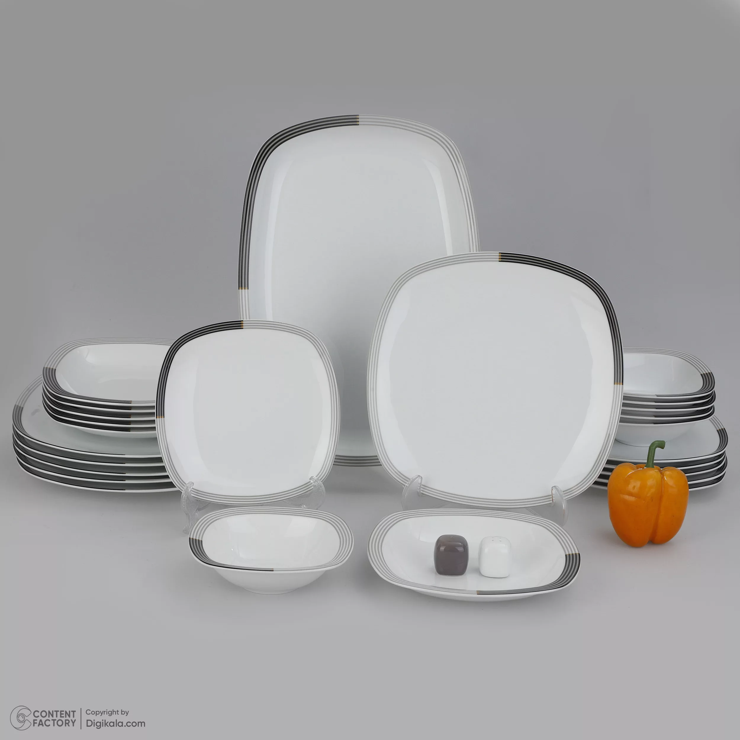 سرویس غذاخوری 27 پارچه 6 نفر چینی زرین ایران مدل وگاس اوریت سری کواترو درجه عالی