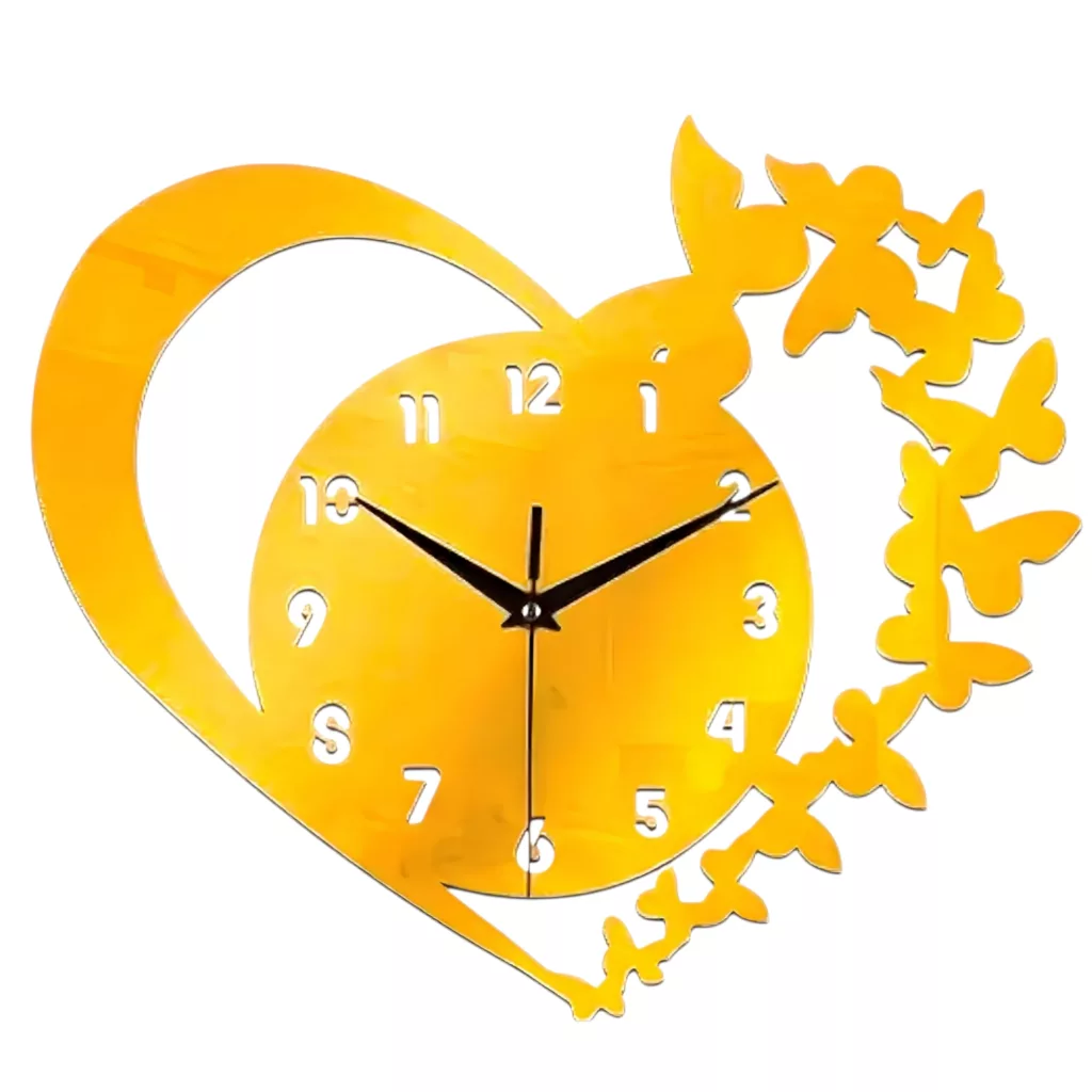 ساعت دیواری کوارتز طرح قلب ‌و پروانه 2