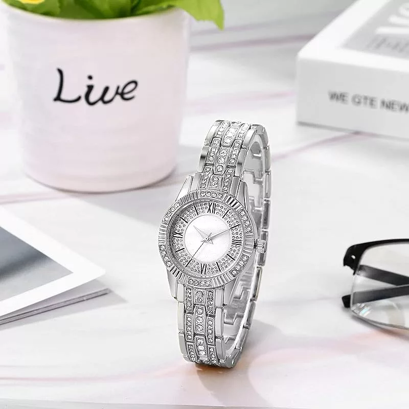 ساعت مچی عقربه ای زنانه مدل فول نگین دستبندی کد 02