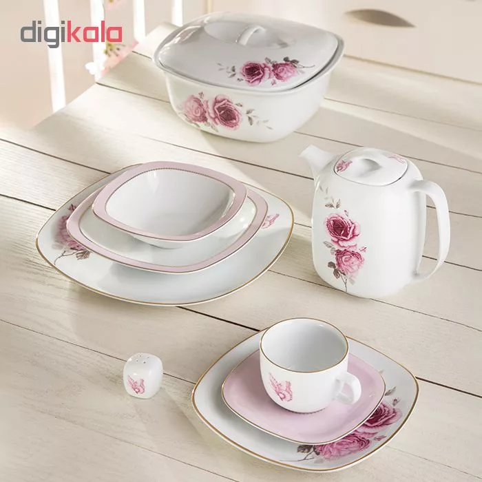 سرویس غذاخوری27 پارچه چینی زرین ایران سری کواترو مدل رزفلاور درجه یک