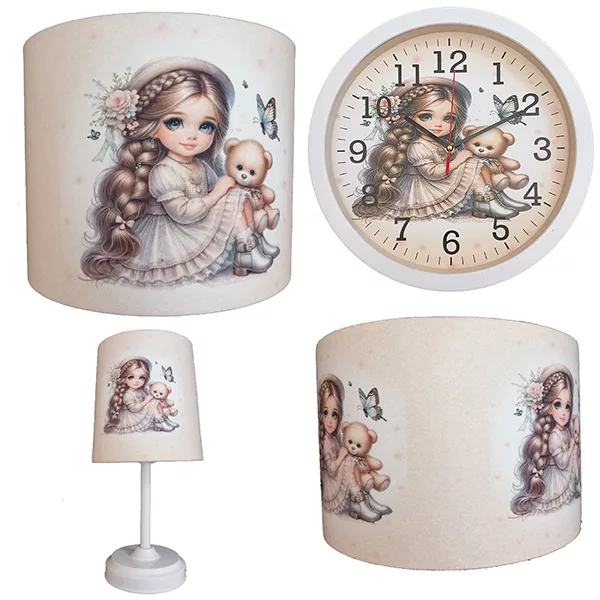 آباژور رومیزی کودک مدل خرسی کد 40229 به همراه چراغ خواب و ساعت