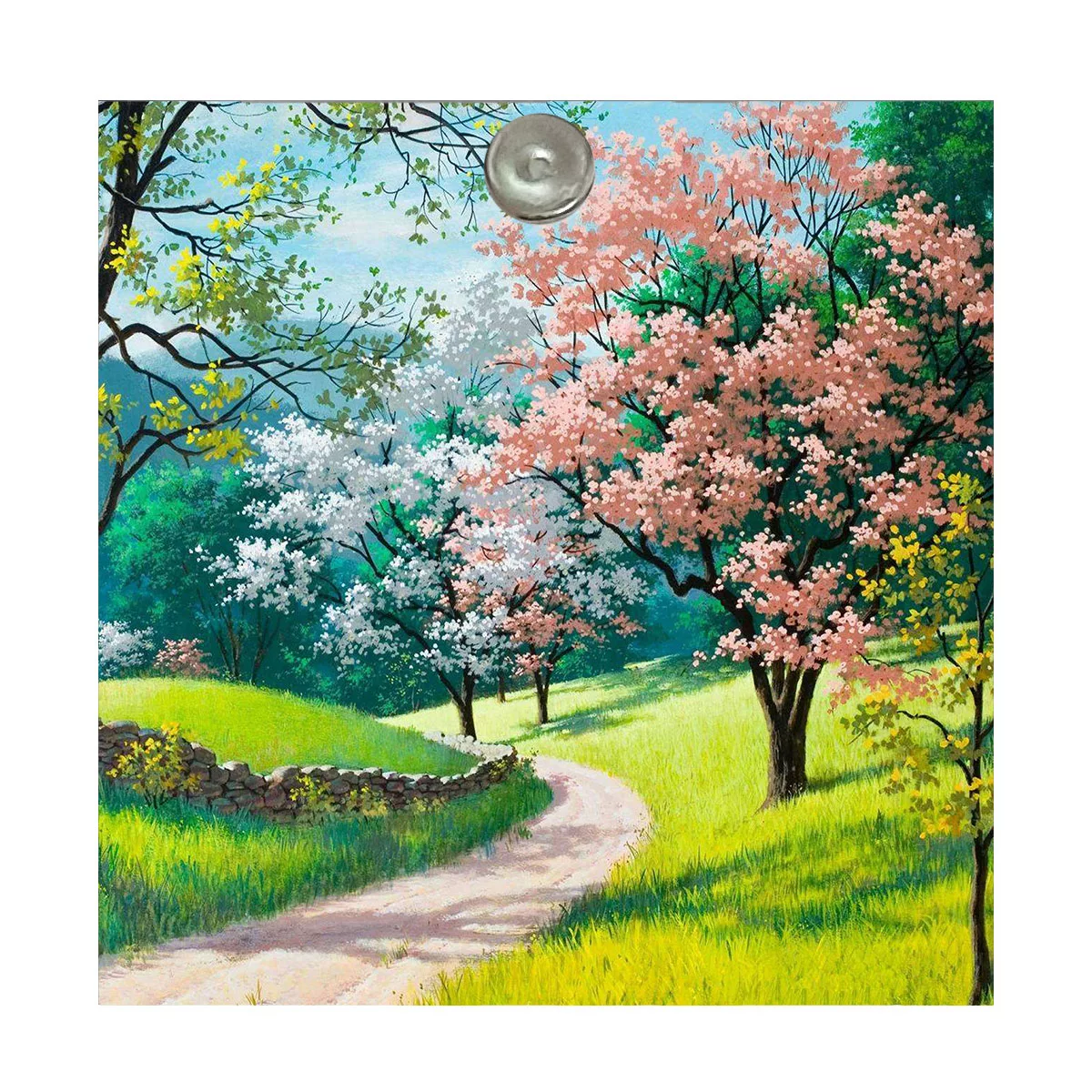 آینه آرایشی جیبی طرح نقاشی منظره جنگل و درخت و شکوفه بهار مدل A184
