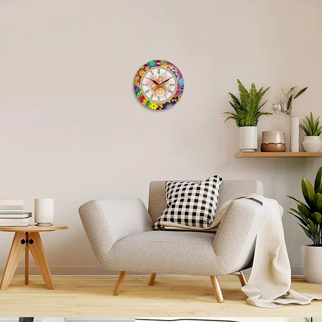 ساعت دیواری طرح گل رنگارنگ کد 1308