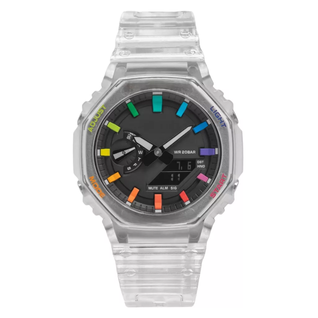 ساعت مچی عقربه ای مدل دو زمانه کرنومتر دار بند سیلیکونی موتور پمپی کد 1