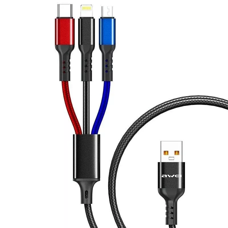 کابل تبدیل USB به لایتنینگ/USB-C/microUSB اوی مدل CL-971 طول 1.2 متر