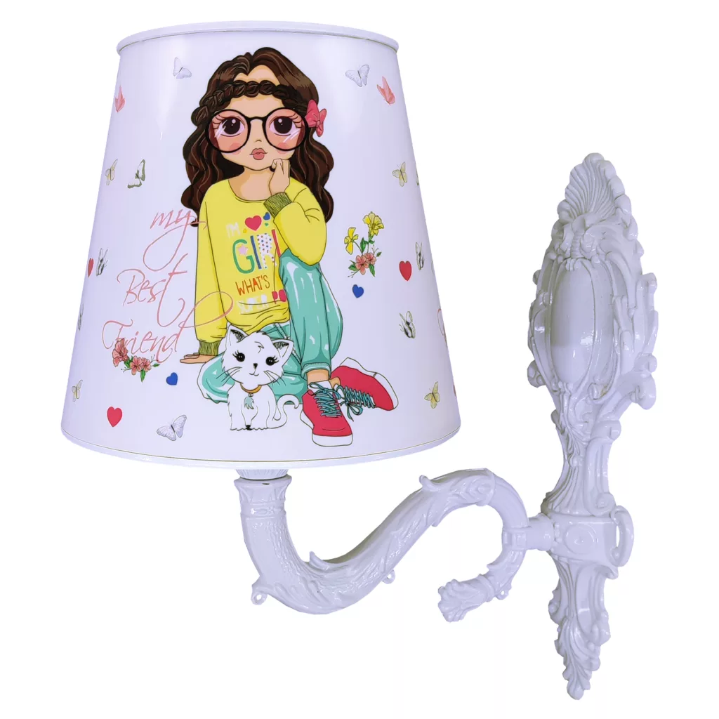 چراغ خواب اتاق کودک مدل دختر نشسته و گربه