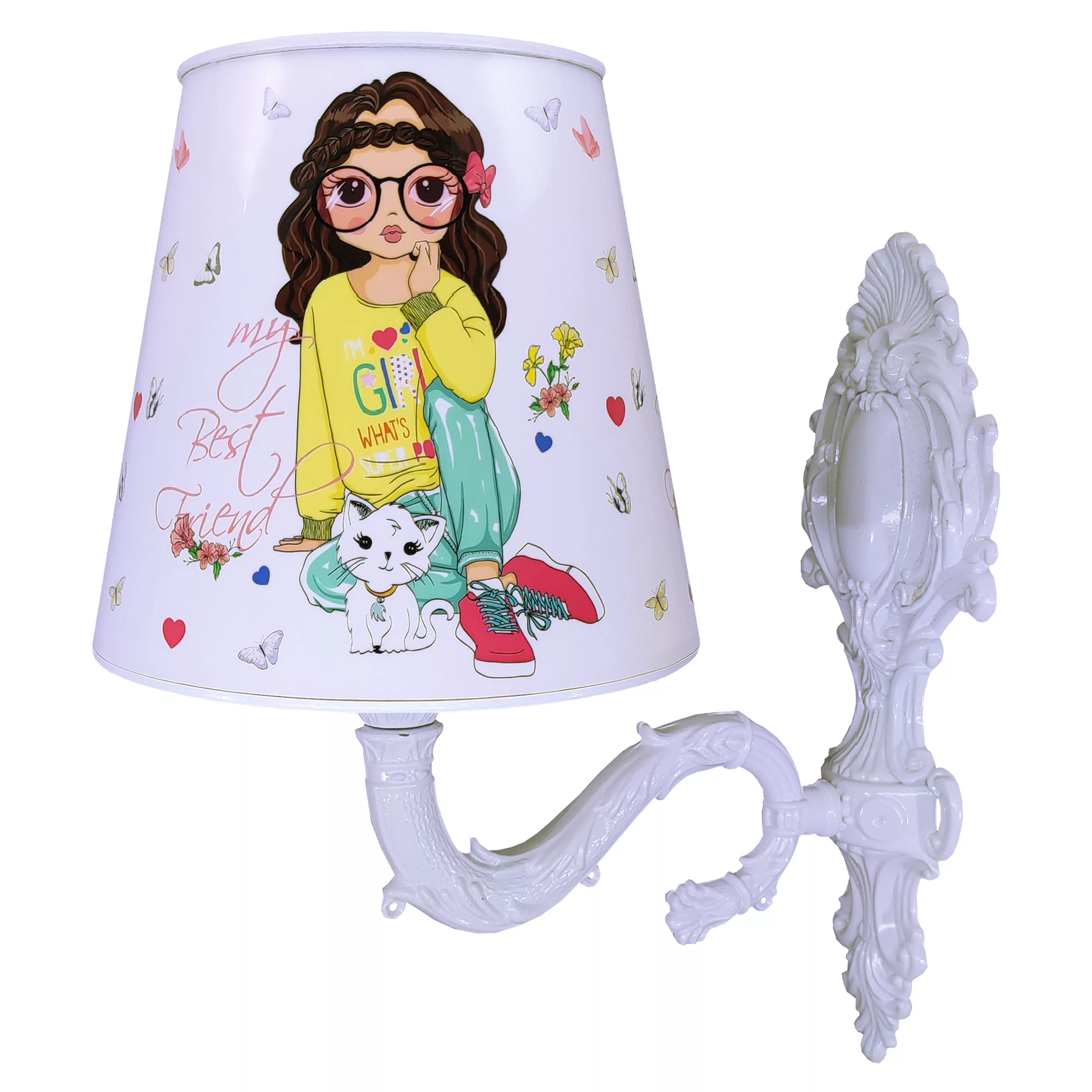 چراغ خواب اتاق کودک مدل دختر نشسته و گربه