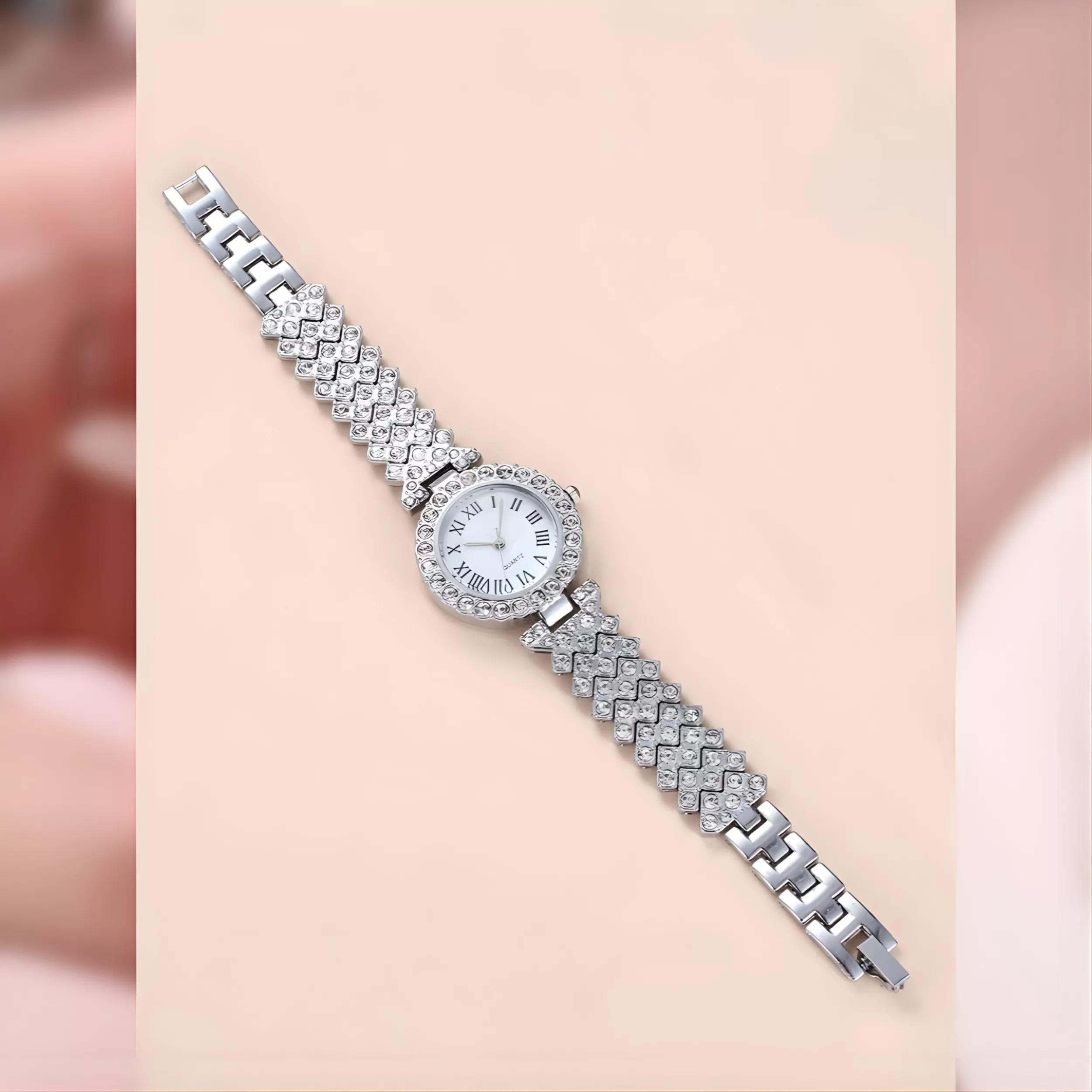 ساعت مچی عقربه‌ای کوارتز زنانه مدل فول نگین دستبندی