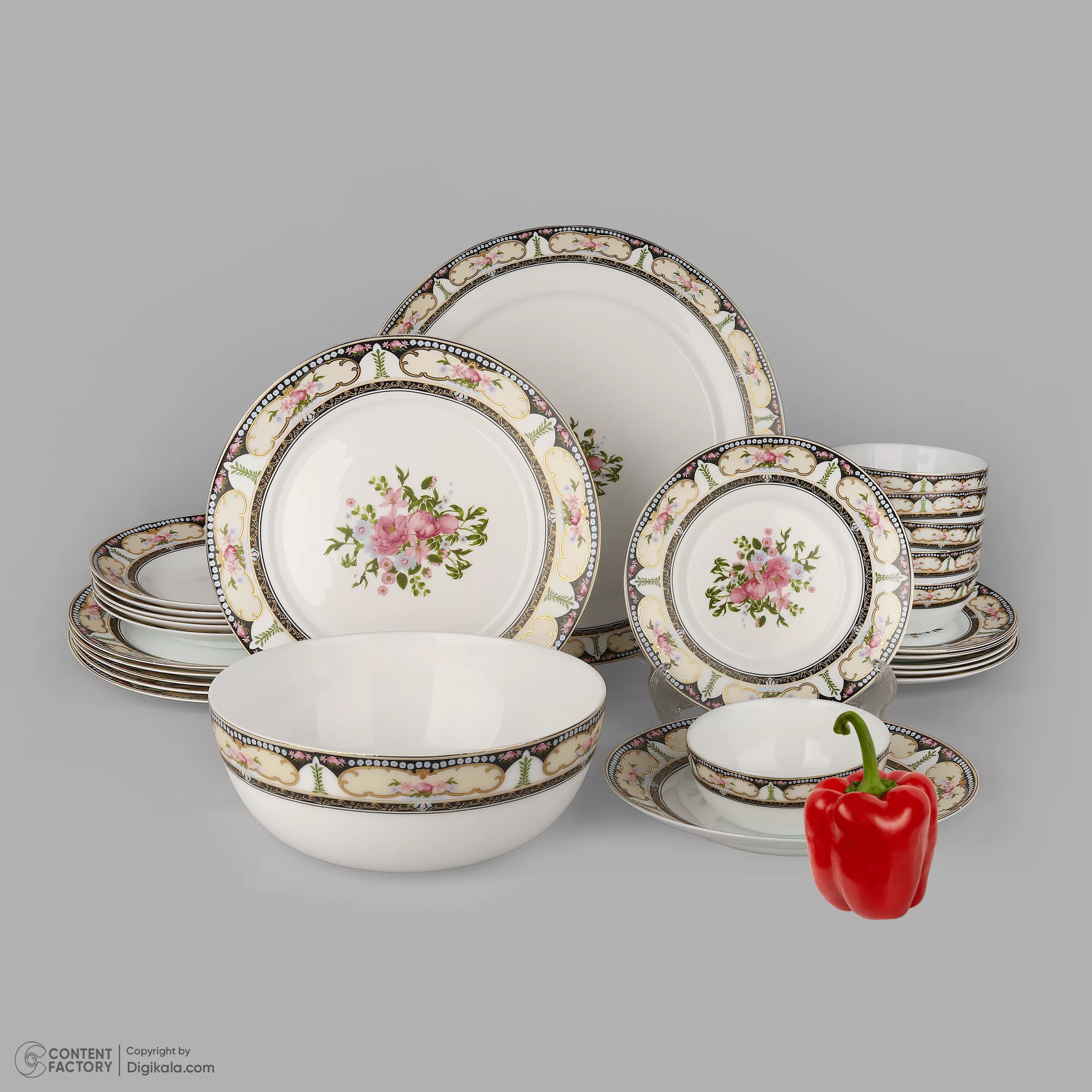 سرویس غذاخوری 26 پارچه 6 نفر گلدن اوپال مدل  قالب بن طرح سلطنتی
