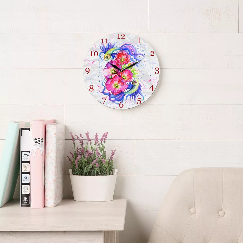 ساعت دیواری طرح ماهی و گل کد 1007