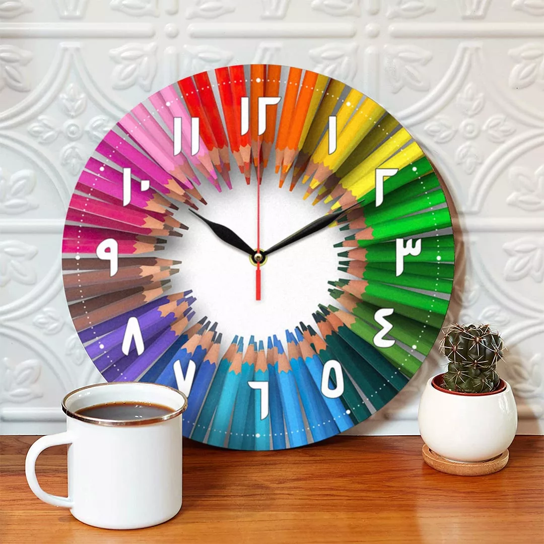 ساعت دیواری طرح مداد رنگی با اعداد فارسی کد 1201f