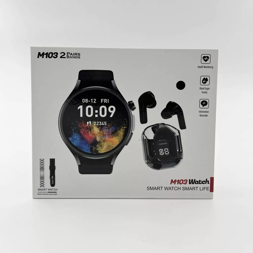 ساعت هوشمند 44 میلی متری مدل M103 با بند سلیکونی به همراه هندزفری بیسیم