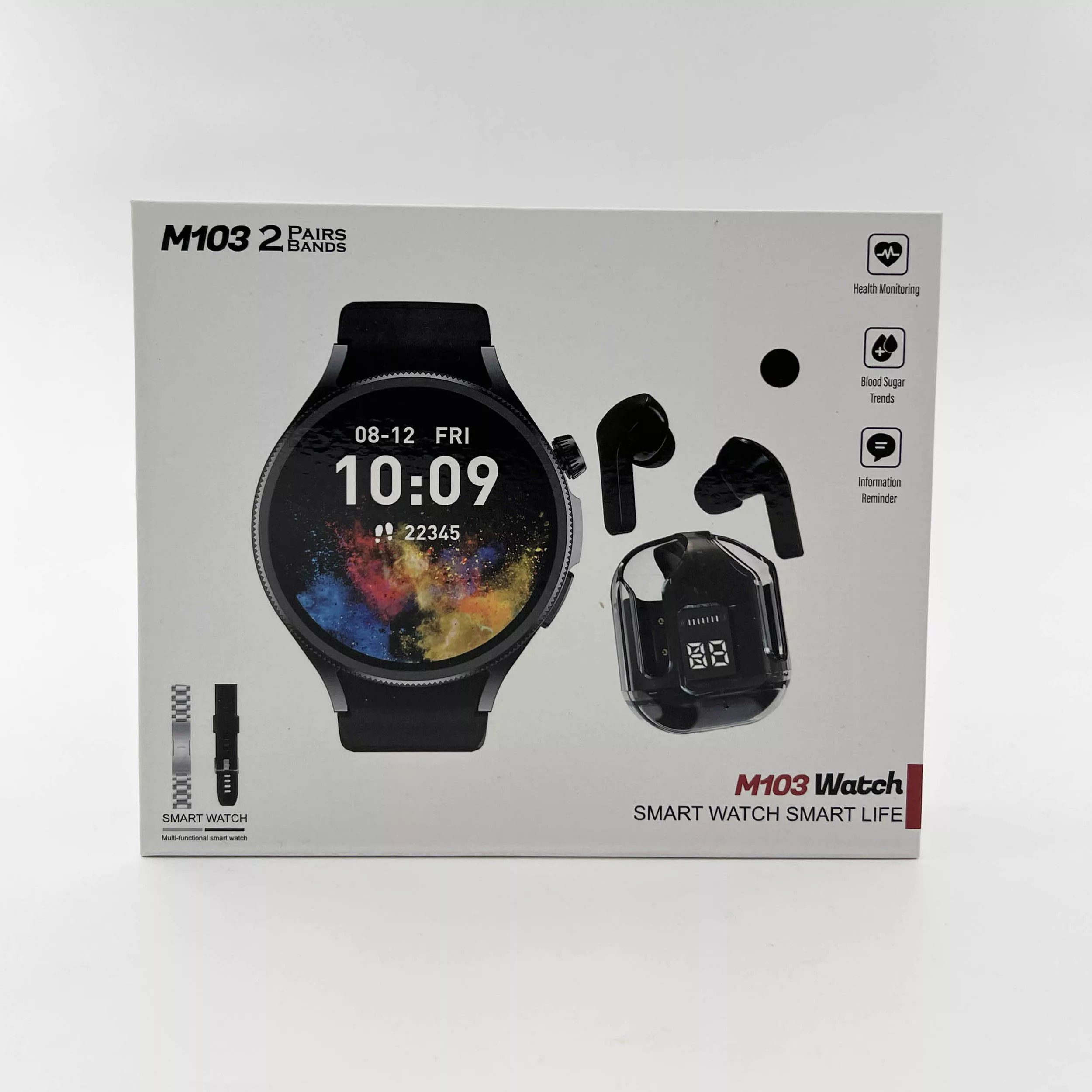 ساعت هوشمند 44 میلی متری مدل M103 با بند سلیکونی به همراه هندزفری بیسیم