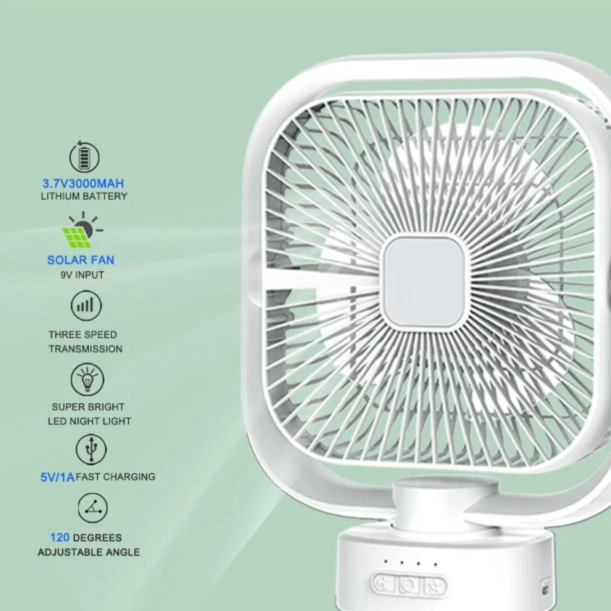 پنکه شارژي مدل GF21122 ظرفیت 3000 میلی آمپر ساعت