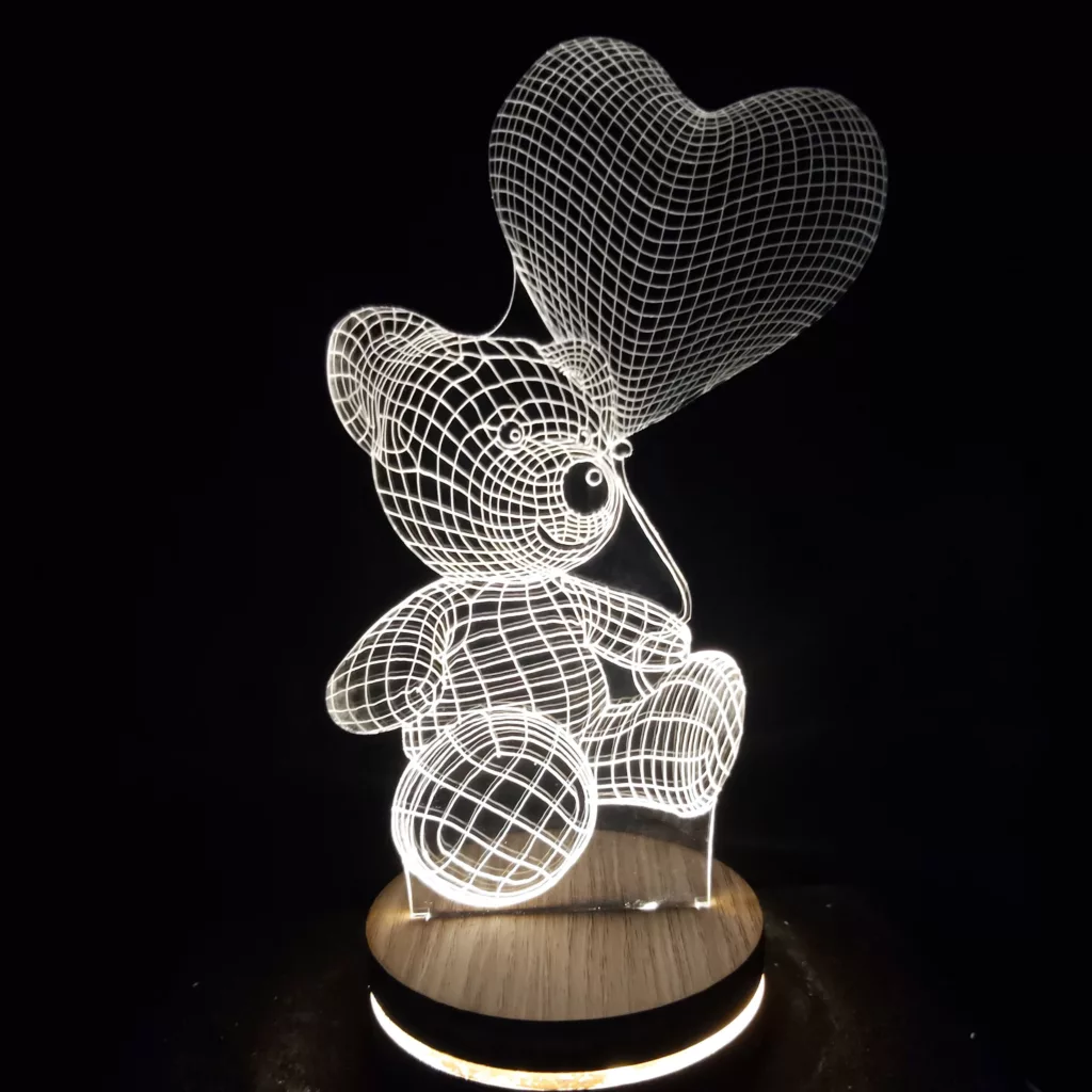 چراغ خواب کودک مدل بالبینگ سه بعدی خرس تک قلب کد 1535