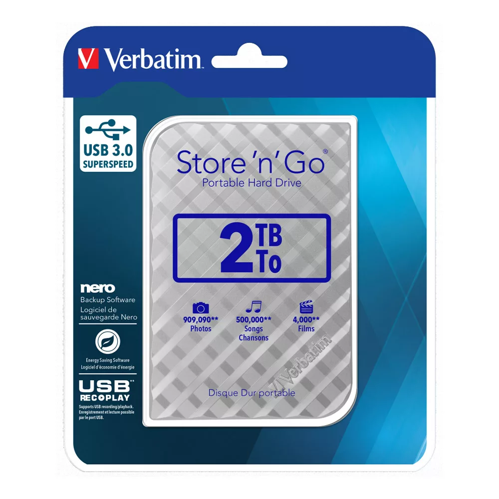 هارد اکسترنال ورباتیم مدل Store 'n' Go  ظرفیت دو ترابایت دارای رابط USB Type-A 3.0