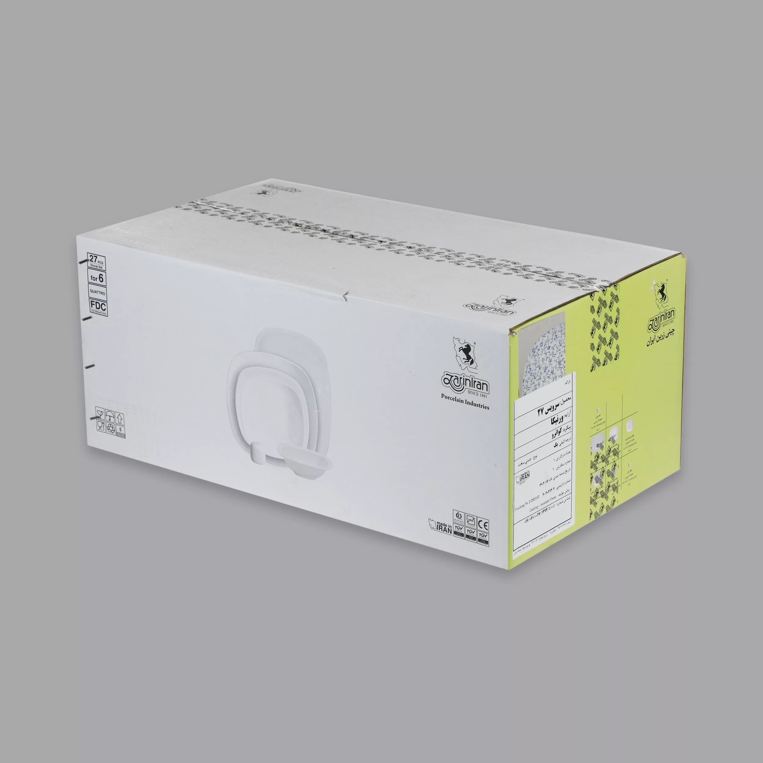 سرویس غذاخوری 27 پارچه 6 نفر چینی زرین ایران مدل کواترو ورنیکا درجه عالی