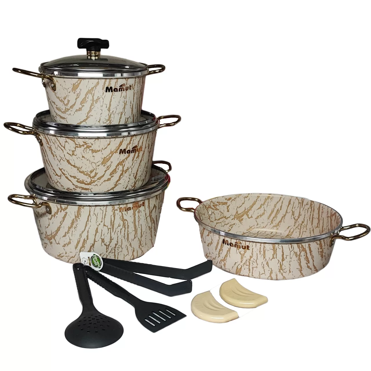 سرویس قابلمه و تابه گرانیتی 12 پارچه ماموت مدل سنگی