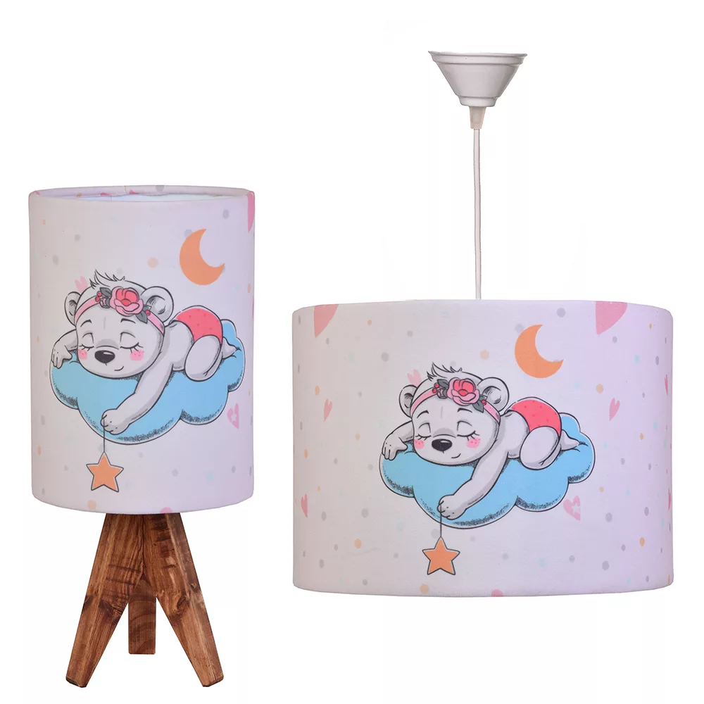 ست لوستر و آباژور کودک مدل خرس و ماه و ستاره