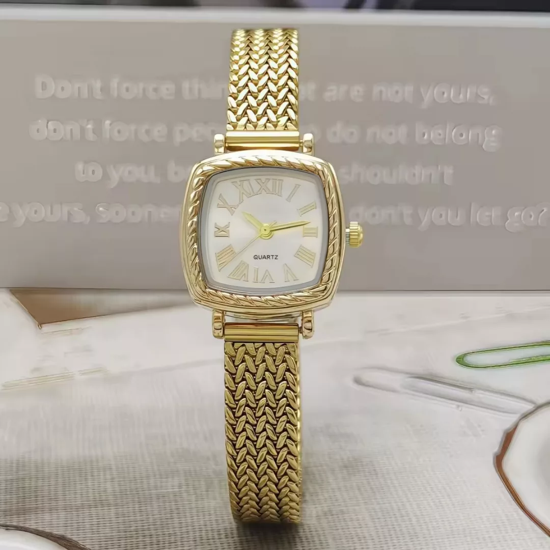 ساعت مچی عقربه‌ای کوارتز زنانه مدل اسپرت مینیمال بند استیل طرح بافت گندمی کد ۲