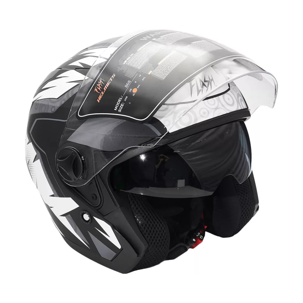 کلاه کاسکت بدون فک فلش مدل 868 matt black-white