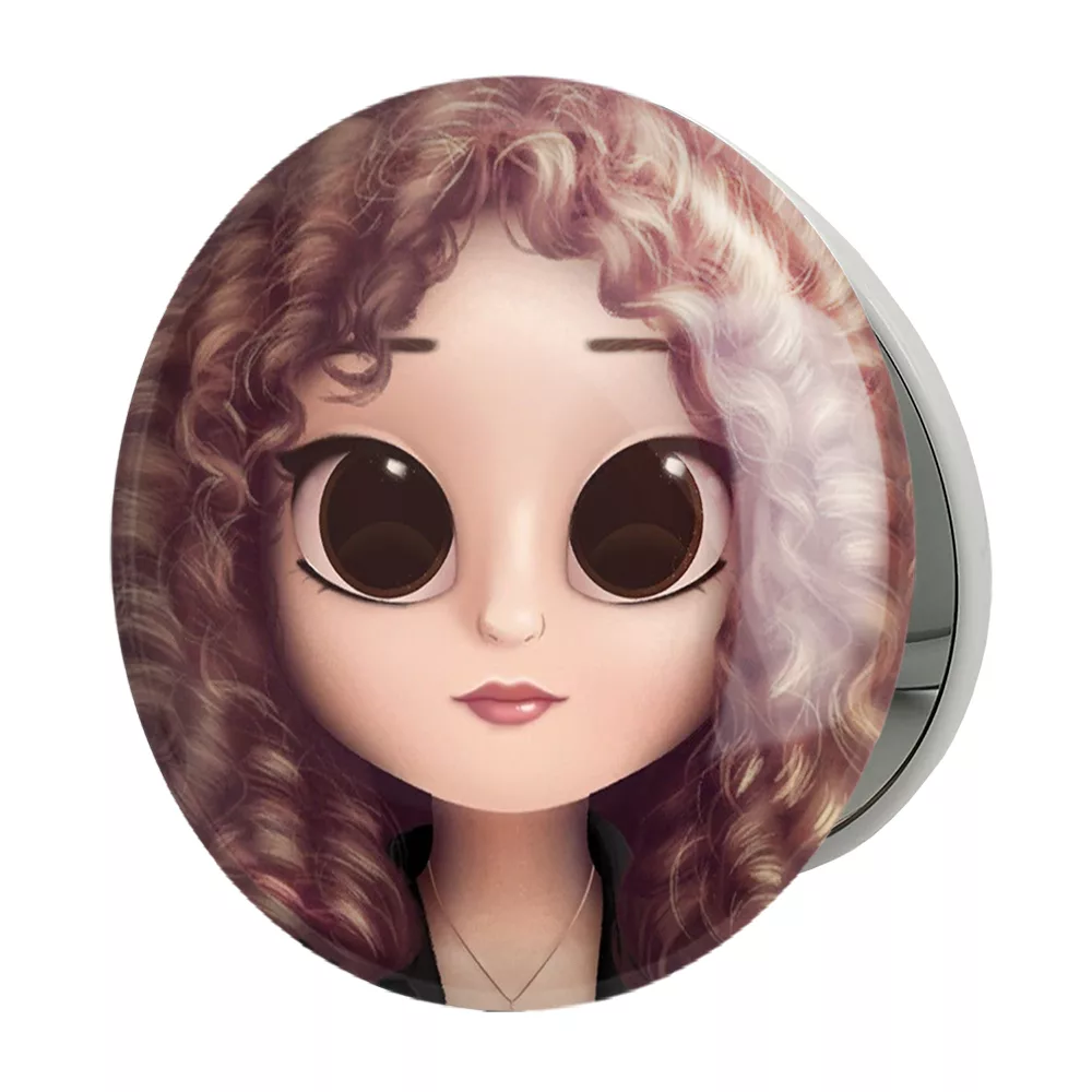 آینه جیبی خندالو طرح دختر مو فرفری مدل تاشو کد 28797