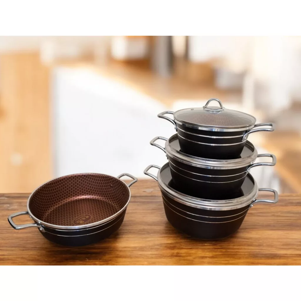 سرویس قابلمه و تابه گرانیتی 7 پارچه رز کالا مدل آرنیکا