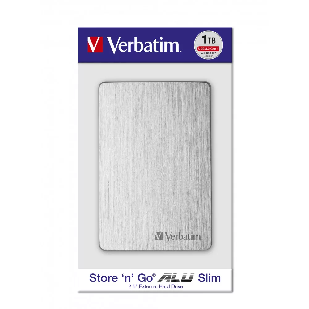 هارد اکسترنال ورباتیم مدل Store n Go ALU Slim ظرفیت یک ترابایت دارای رابط USB Type-A 3.2