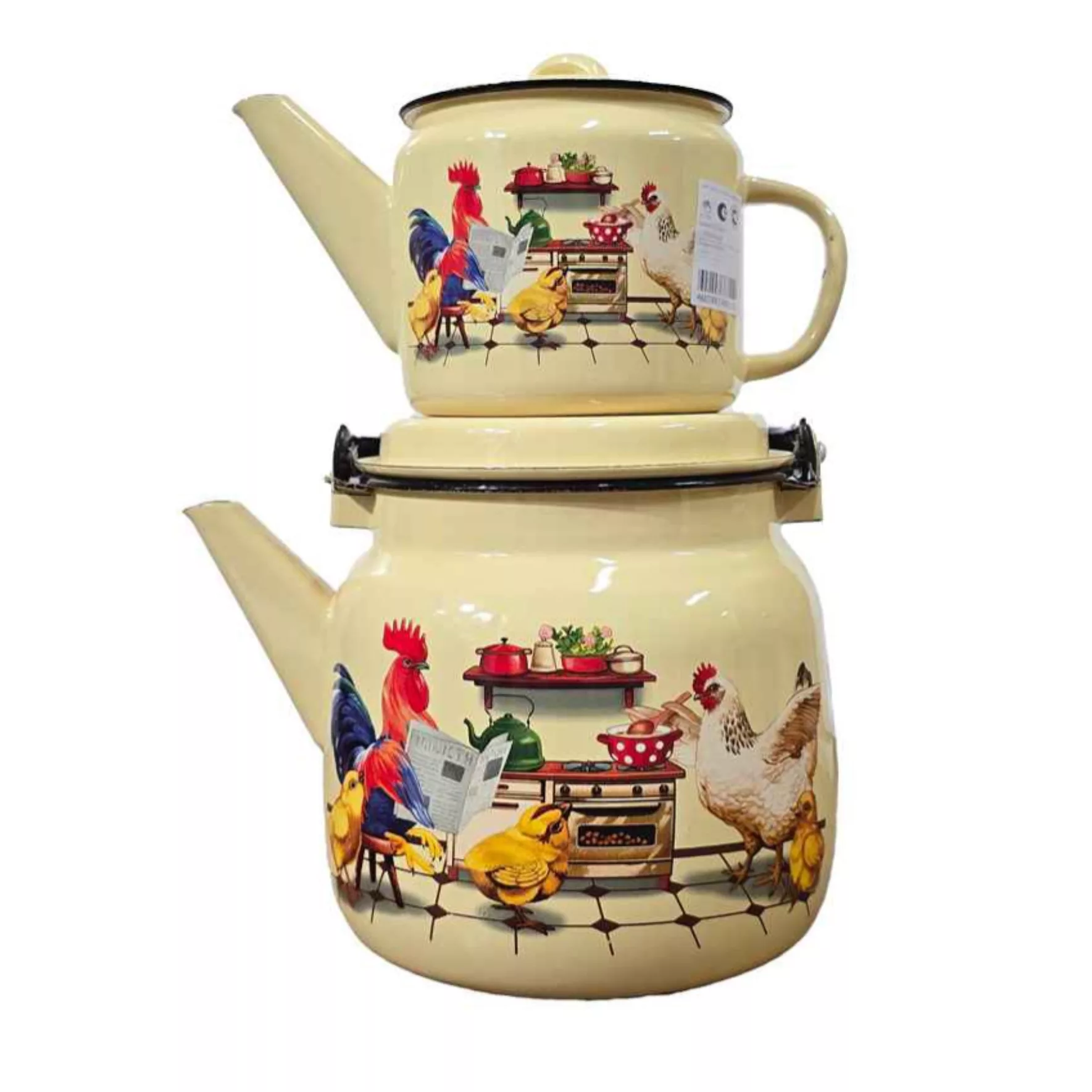 ست کتری و قوری لعابی مدل خروس گنجایش کتری 3.5 لیتر گنجایش قوری 1 لیتر