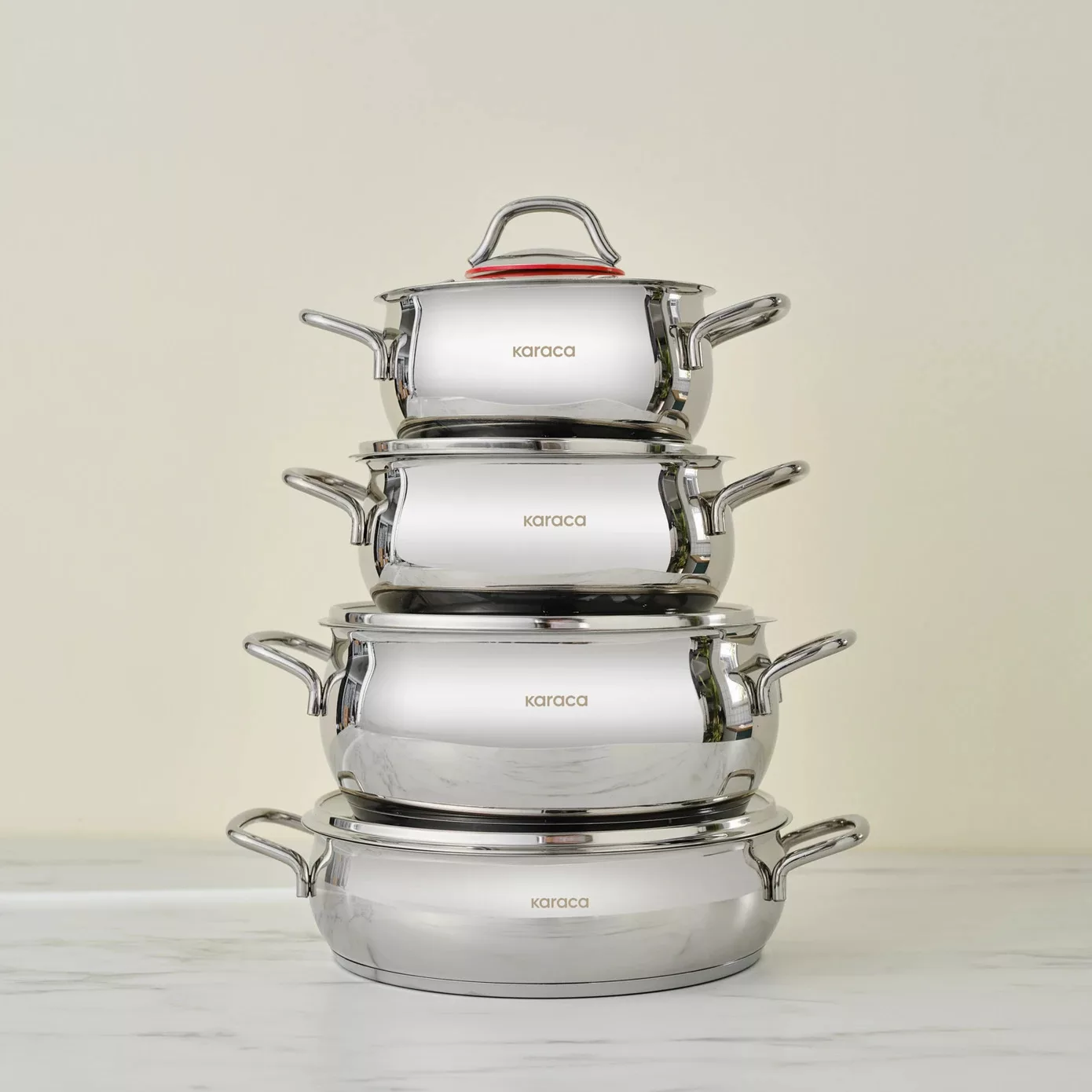 سرویس قابلمه استیل 8 پارچه کاراجا مدل Emirgan Celik