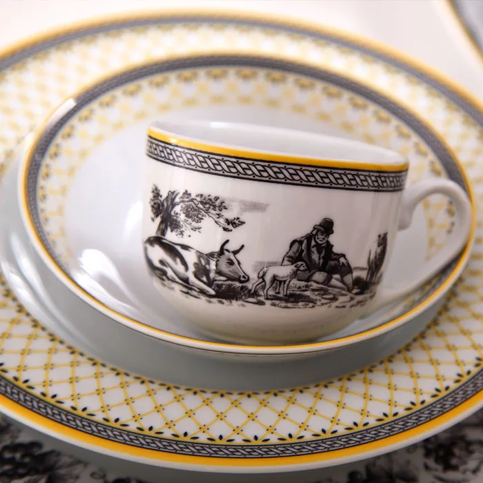 سرویس غذاخوری 102 پارچه چینی زرین ایران سری ایتالیا اف مدل ویلیج درجه عالی