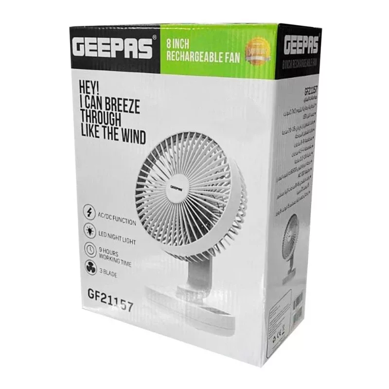 پنکه شارژی جی پاس مدل GF21157 ظرفیت 10000 میلی آمپر ساعت