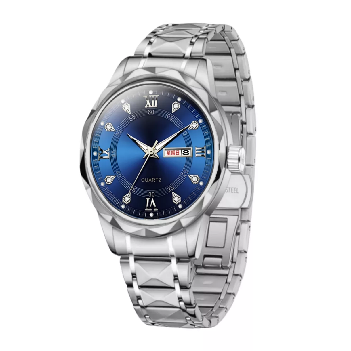 ساعت مچی عقربه‌ای کوارتز زنانه مدل کلاسیک دی دیت بند استیل طرح تراش الماسی کد C1.3