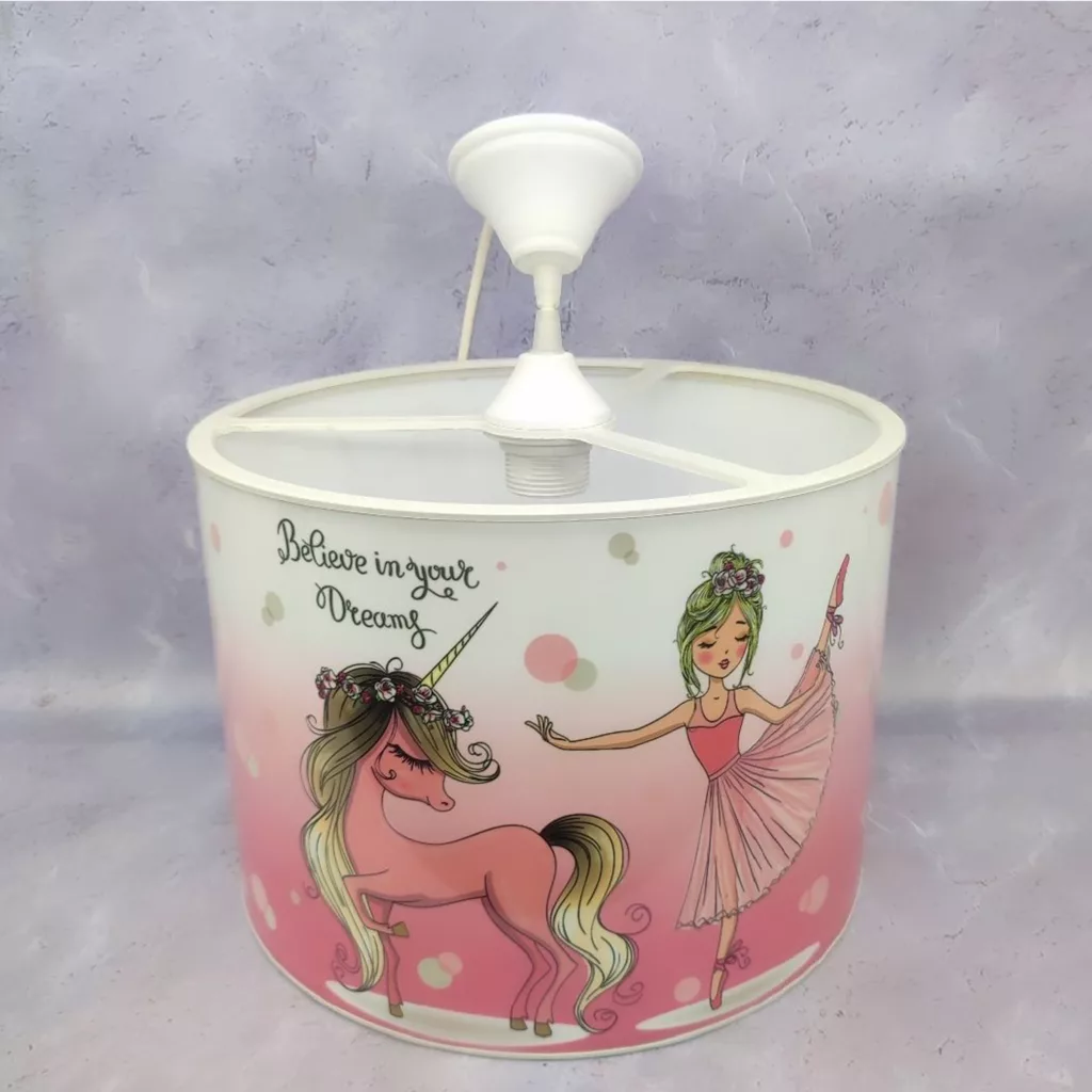 لوستر اتاق کودک مدل دختر بالرین و اسب تک شاخ صورتی