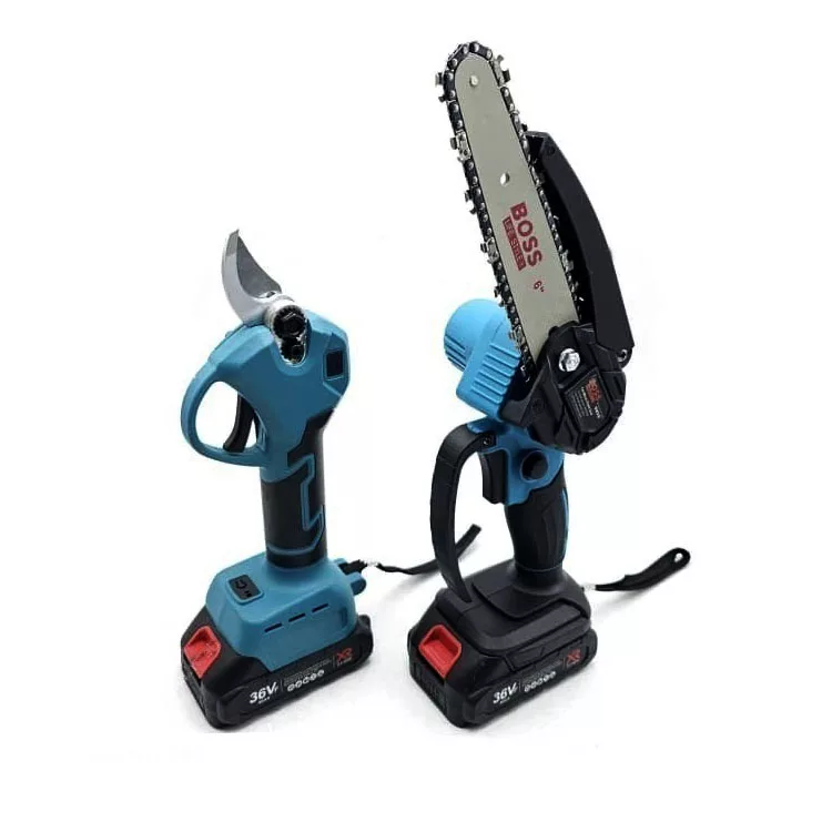 کیت اره زنجیری شارژی و قیچی شارژی باس مدل BS- twin3 مجموعه دو عددی