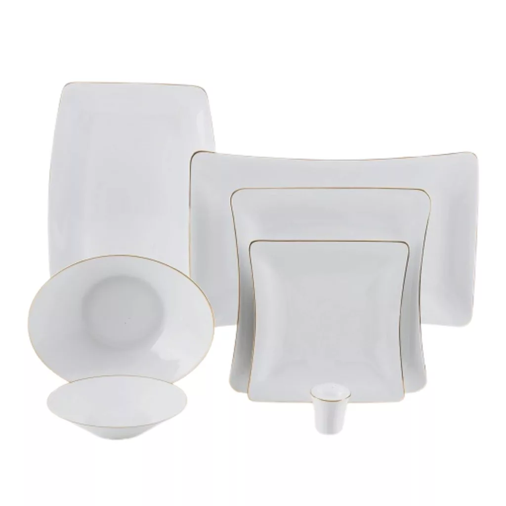 سرویس غذاخوری 30 پارچه 6 نفر چینی زرین ایران مدل وینچی زرین یک خط طلا درجه 3