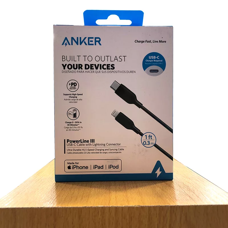 کابل تبدیل USB-C به لایتنینگ انکر مدل Power Line III A8831 طول 0.3 متر