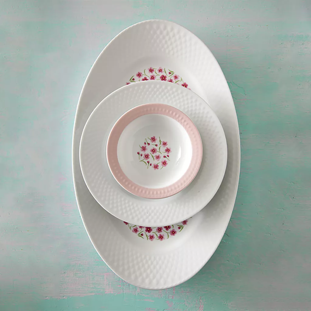 سرویس غذاخوری 28 پارچه چینی زرین ایران سری رادیانس مدل فلورال درجه یک