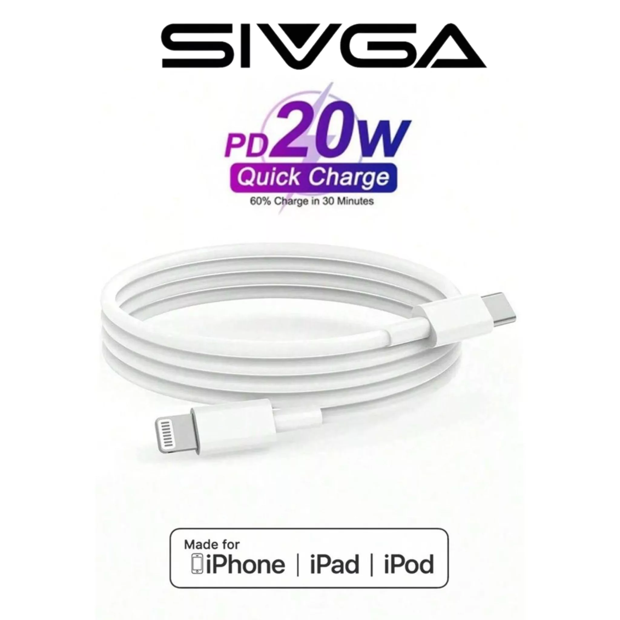 کابل تبدیل USB-C به لایتنینگ سیوگا مدل PowerLine طول 1 متر