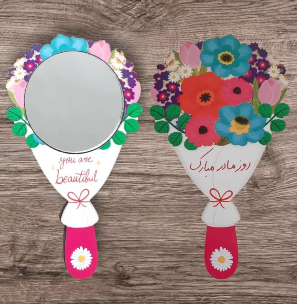 آینه آرایشی دسته‌دار مدل گل روز مادر کد mn543