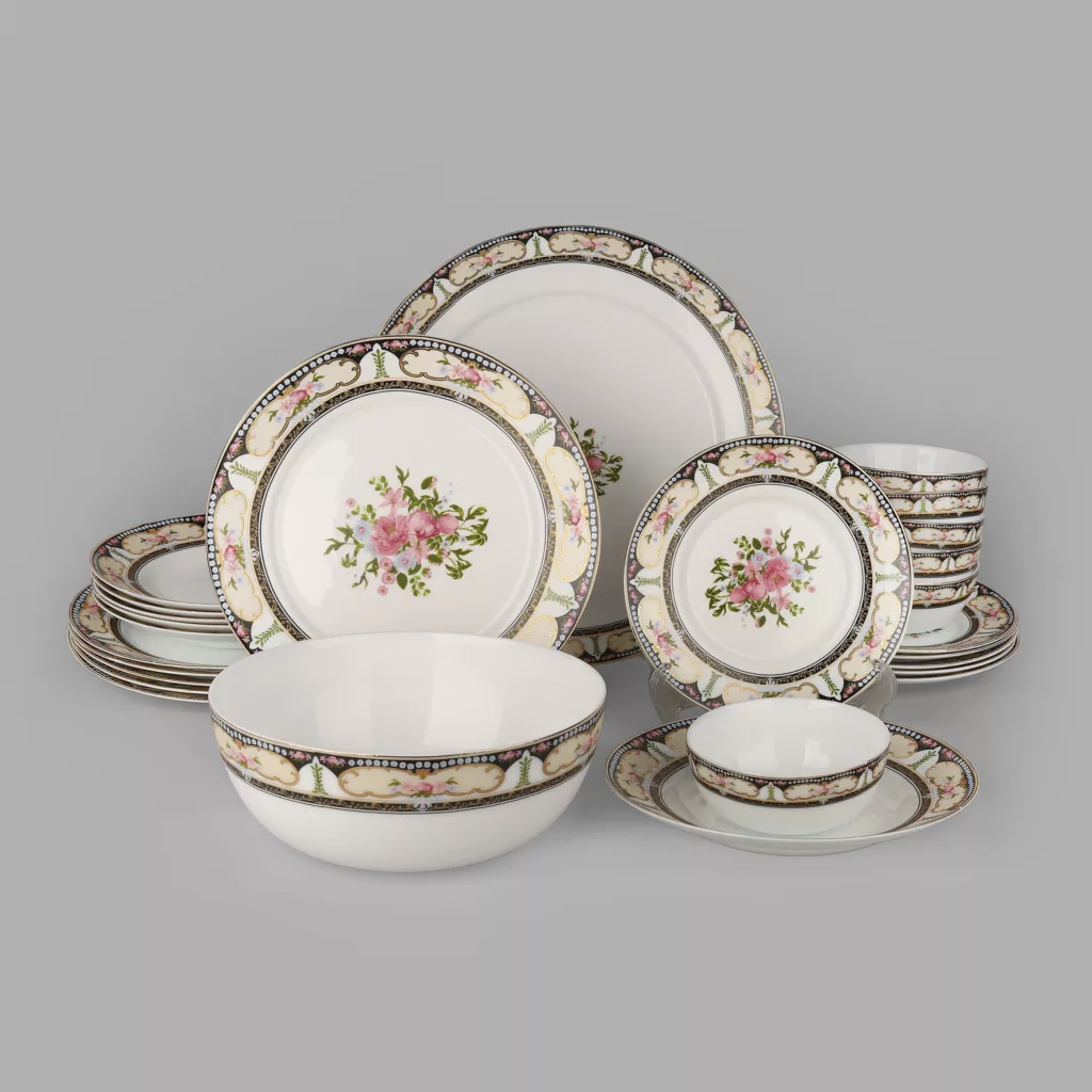 سرویس غذاخوری 26 پارچه 6 نفر گلدن اوپال مدل  قالب بن طرح سلطنتی