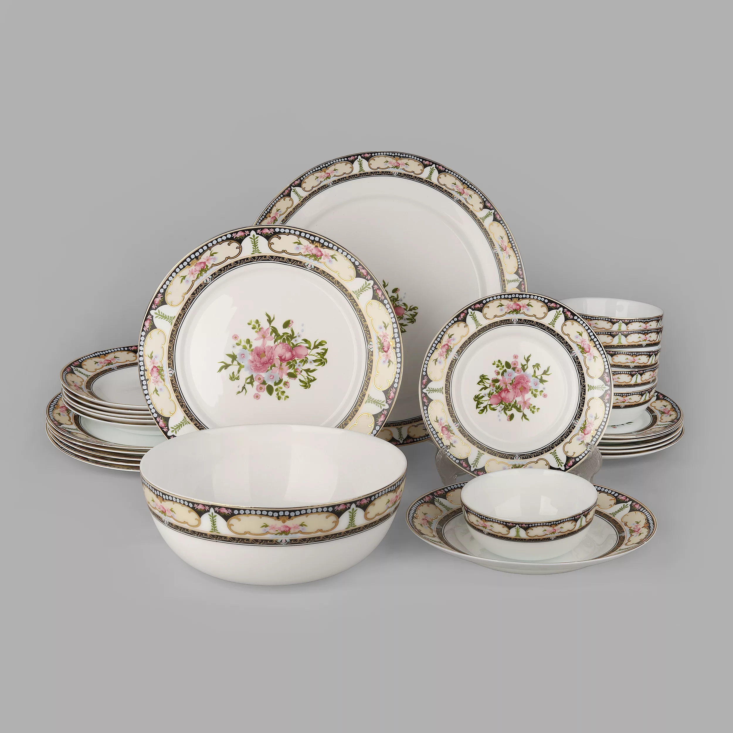 سرویس غذاخوری 26 پارچه 6 نفر گلدن اوپال مدل  قالب بن طرح سلطنتی